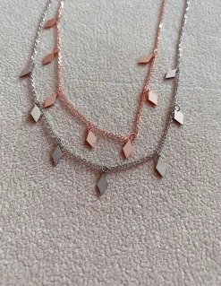 Collana Corta con Rombi Pendenti COLORE ARGENTO Bianco