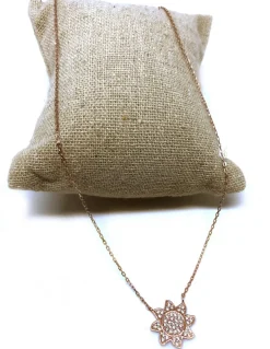 Collana Corta con Sole Pendente con Zirconi Bianchi COLORE ARGENTO Rosè