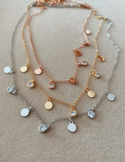 Collana Corta con Tondini e Zirconi Pendenti COLORE ARGENTO Bianco