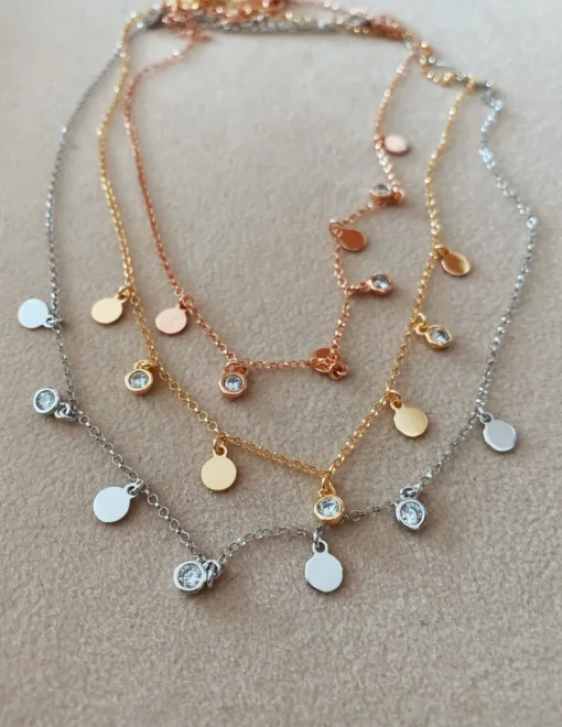Collana Corta con Tondini e Zirconi Pendenti COLORE ARGENTO Bianco