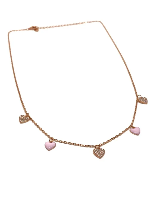 Collana Corta Cuori Pendenti Smalto e Zirconi