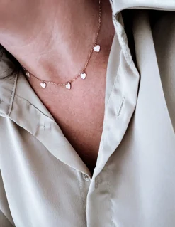 Collana Corta Cuori Pendenti Smalto e Zirconi
