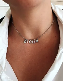 Collana Corta Personalizzabile COLORE ARGENTO Bianco NUMERO DI LETTERE 4 lettere