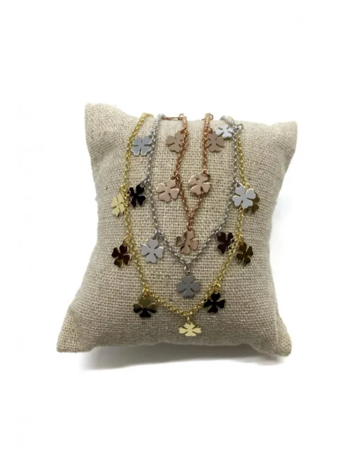 Collana Corta Quadrifogli Pendenti COLORE ARGENTO Rosè