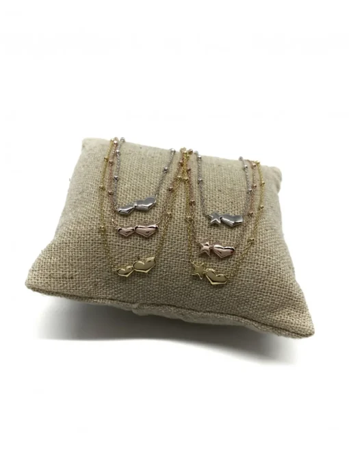 Collana Corta Strangolino con Soggetto Doppio COLORE ARGENTO Bianco SOGGETTO cuore/cuore