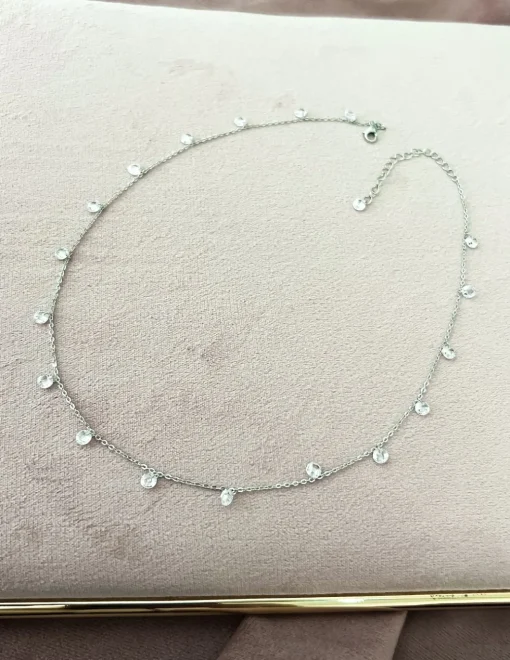 Collana Corta Zirconi Pendenti COLORE ARGENTO Bianco COLORE ZIRCONI zirconi bianchi