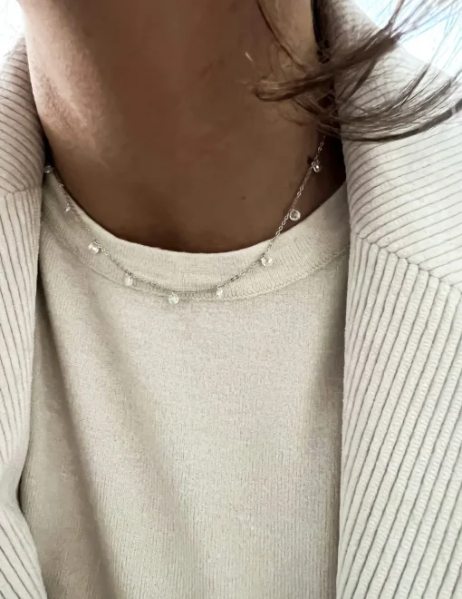 Collana Corta Zirconi Pendenti COLORE ARGENTO Bianco COLORE ZIRCONI zirconi bianchi
