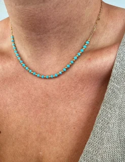 Collana Cristalli Azzurri e Catena Rettangolare Mini COLORE ARGENTO Dorato