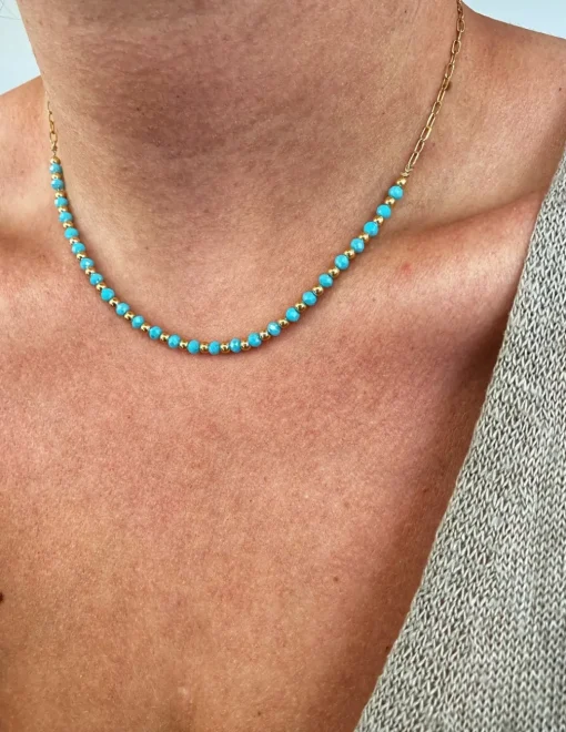 Collana Cristalli Azzurri e Catena Rettangolare Mini COLORE ARGENTO Dorato