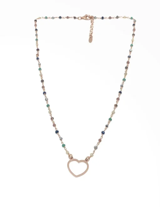 Collana Cristalli e Soggetti a Filo COLORE ARGENTO Rosè SOGGETTO cuore