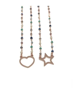 Collana Cristalli e Soggetti a Filo COLORE ARGENTO Rosè SOGGETTO cuore