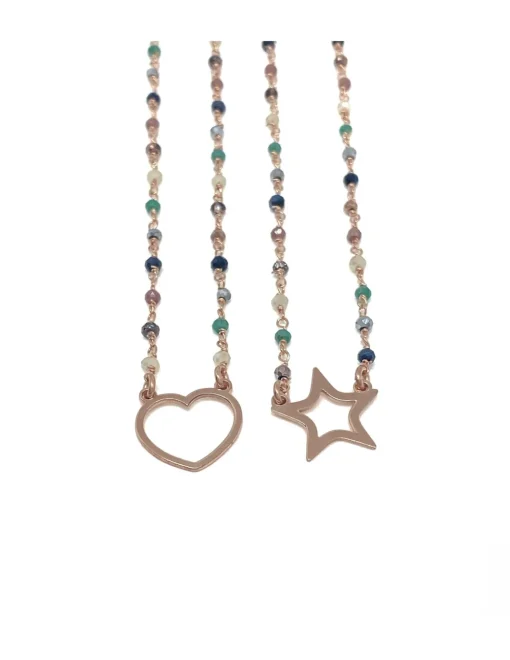 Collana Cristalli e Soggetti a Filo COLORE ARGENTO Rosè SOGGETTO cuore