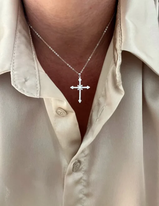 Collana Croce Gotica COLORE ZIRCONI zirconi bianchi