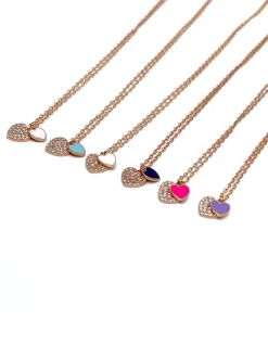 Collana Cuore Doppio Smalto e Zirconi COLORE SMALTO blu