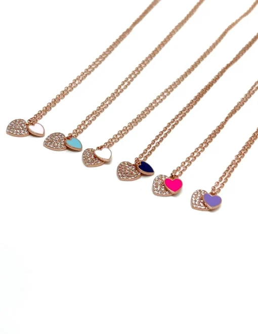Collana Cuore Doppio Smalto e Zirconi COLORE SMALTO blu
