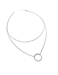 Collana Doppia e Tondo a Filo COLORE ARGENTO Bianco