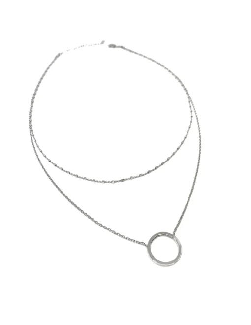 Collana Doppia e Tondo a Filo COLORE ARGENTO Bianco