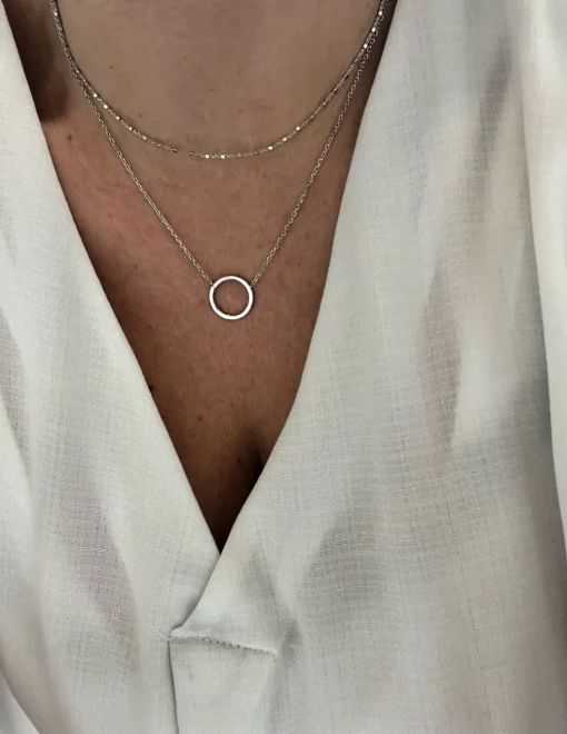 Collana Doppia e Tondo a Filo COLORE ARGENTO Bianco