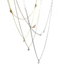 Collana Doppia Maglia Rettangolare Mini e Cuori COLORE ARGENTO Dorato