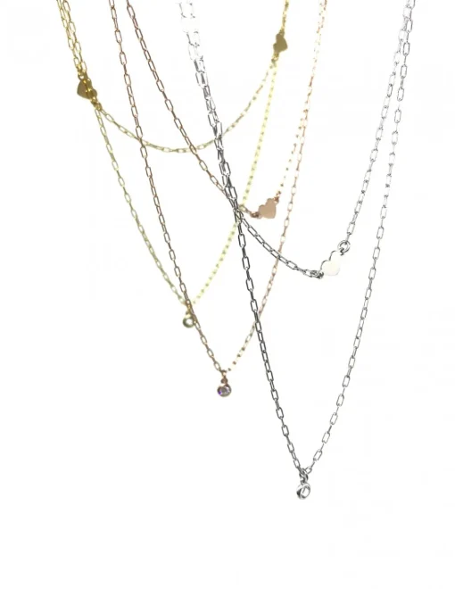 Collana Doppia Maglia Rettangolare Mini e Cuori COLORE ARGENTO Dorato