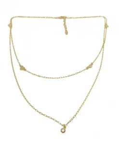 Collana Doppia Maglia Rettangolare Mini e Cuori COLORE ARGENTO Dorato