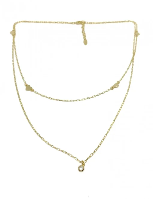 Collana Doppia Maglia Rettangolare Mini e Cuori COLORE ARGENTO Dorato