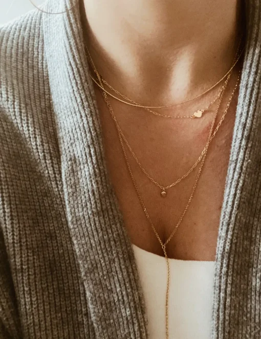 Collana Doppia Maglia Rettangolare Mini e Cuori COLORE ARGENTO Dorato