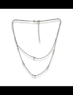Collana doppio filo con Perla e Zirconi COLORE ARGENTO Bianco