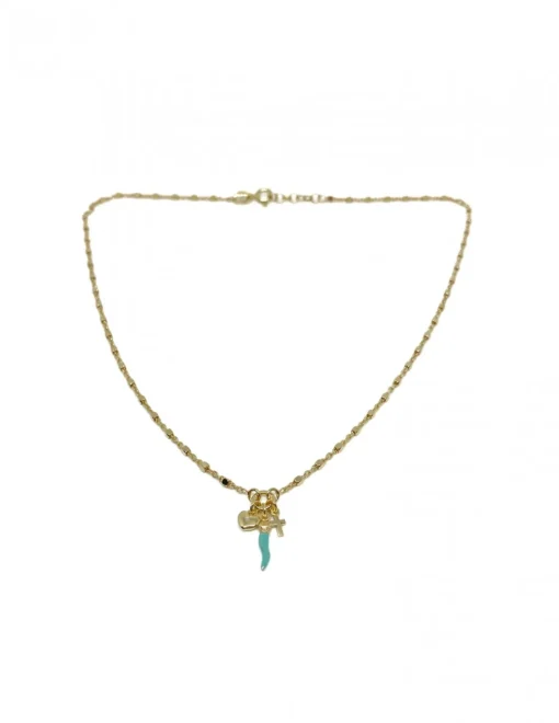 Collana Lucky COLORE ARGENTO Dorato COLORE SMALTO verde acqua