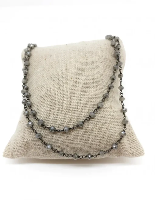 Collana Lunga Brunita con Cristalli Grigi