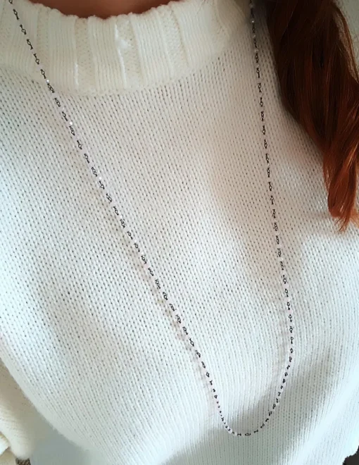Collana Lunga Brunita con Cristalli Rosa Tenue