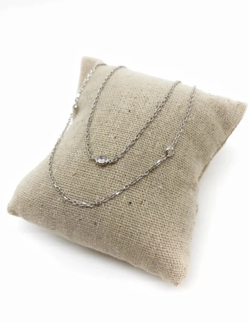 Collana Lunga con Zirconi Alternati COLORE ARGENTO Bianco
