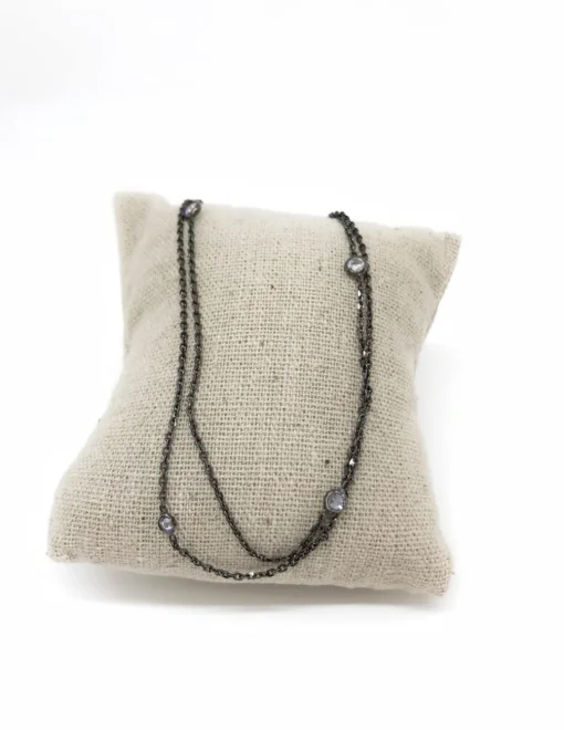 Collana Lunga con Zirconi Alternati COLORE ARGENTO Bianco