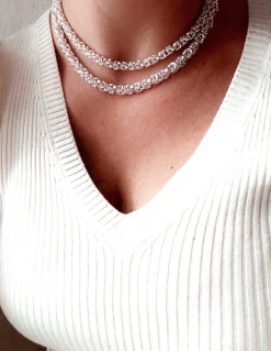Collana Maglia Bizantina COLORE ARGENTO Bianco LUNGHEZZA COLLANA 40 cm GRANDEZZA DELLA MAGLIA S (5 mm)