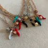 Collana Maglia Rettangolare Cornetto e Campanellino COLORE ARGENTO Bianco COLORE SMALTO rosso