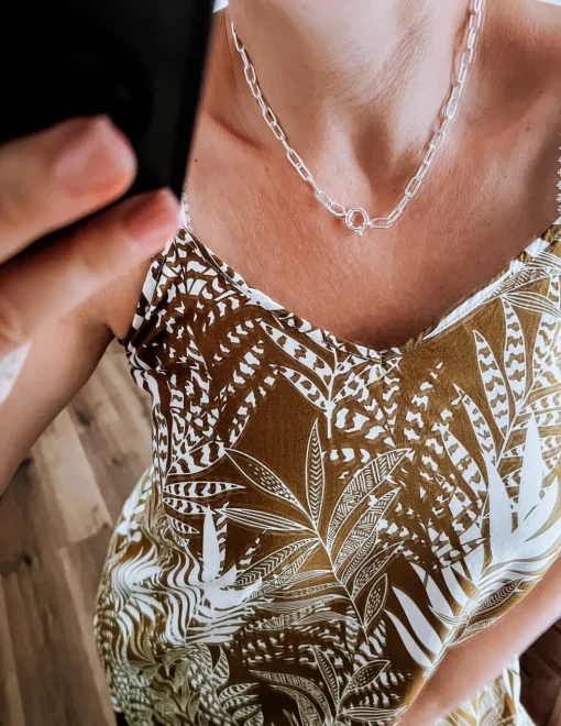 Collana Maglia Rettangolare Piccola COLORE ARGENTO Bianco LUNGHEZZA COLLANA 45 cm