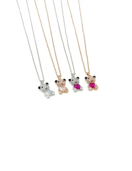 Collana Orsetto Mini COLORE ARGENTO Bianco COLORE PIETRA bianca