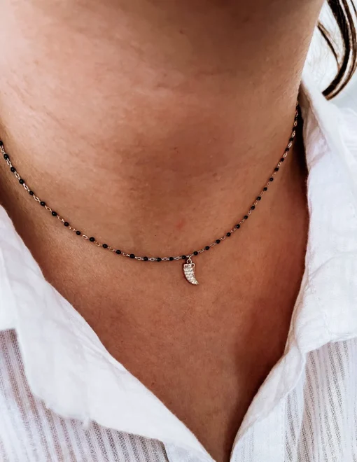 Collana Smaltata e Cornetto COLORE ARGENTO Rosè COLORE SMALTO nero
