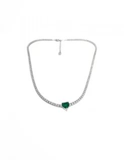 Collana Tennis con Cuore COLORE ARGENTO Bianco COLORE ZIRCONI zirconi verdi