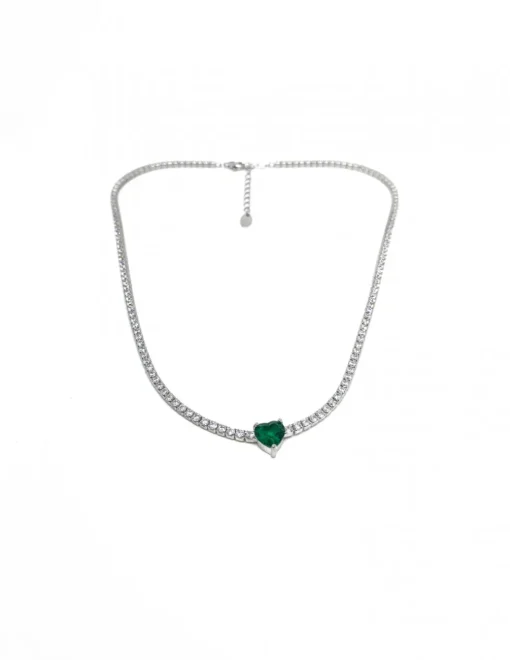 Collana Tennis con Cuore COLORE ARGENTO Bianco COLORE ZIRCONI zirconi verdi