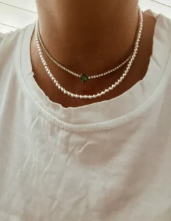 Collana Tennis con Cuore COLORE ARGENTO Bianco COLORE ZIRCONI zirconi verdi