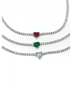 Collana Tennis con Cuore COLORE ARGENTO Bianco COLORE ZIRCONI zirconi verdi