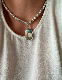 Medaglione Ovale Turchese Rame Azzurro e Arancione