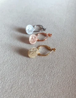 Monorecchino a Cerchio con Moneta COLORE ARGENTO Bianco