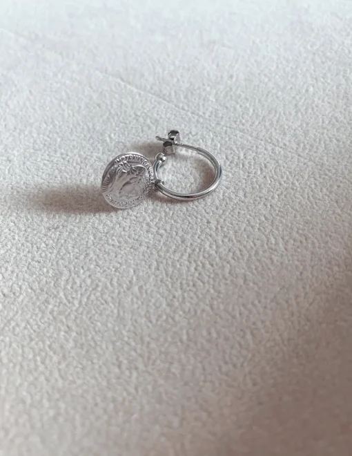 Monorecchino a Cerchio con Moneta COLORE ARGENTO Bianco