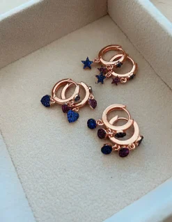 Monorecchino a Scattino con Soggetti in Zirconi Blu e Rosa SOGGETTO cuore
