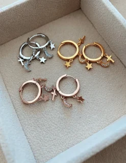 Monorecchino a Scattino con Luna, Croce e Stella COLORE ARGENTO Dorato