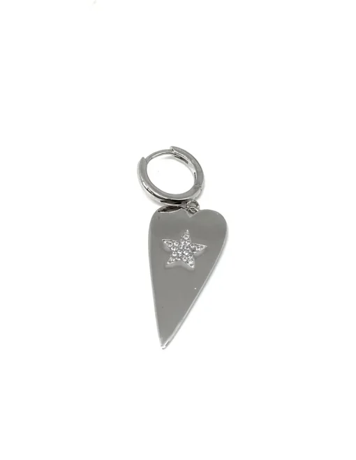 Monorecchino a Scattino con Cuore Allungato COLORE ARGENTO Bianco