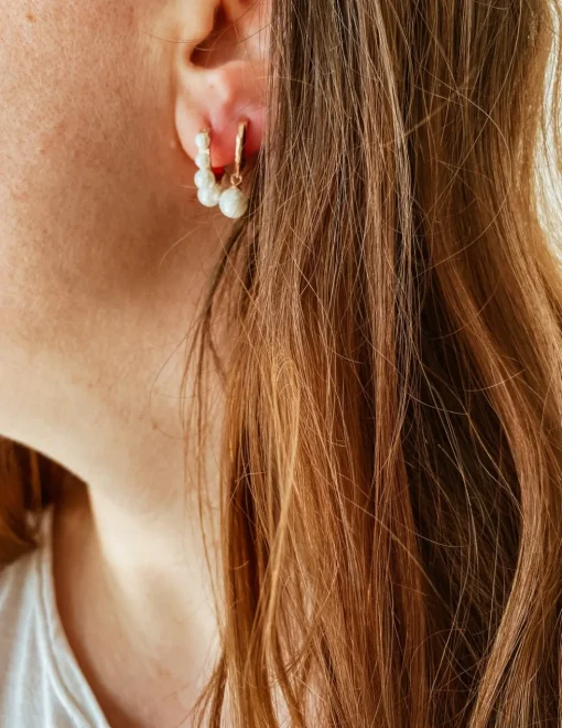 Monorecchino a Scattino con Perla Pendente COLORE ARGENTO Bianco