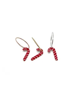 Monorecchino Cerchietto Bastoncino di Zucchero Rosso COLORE ARGENTO Bianco